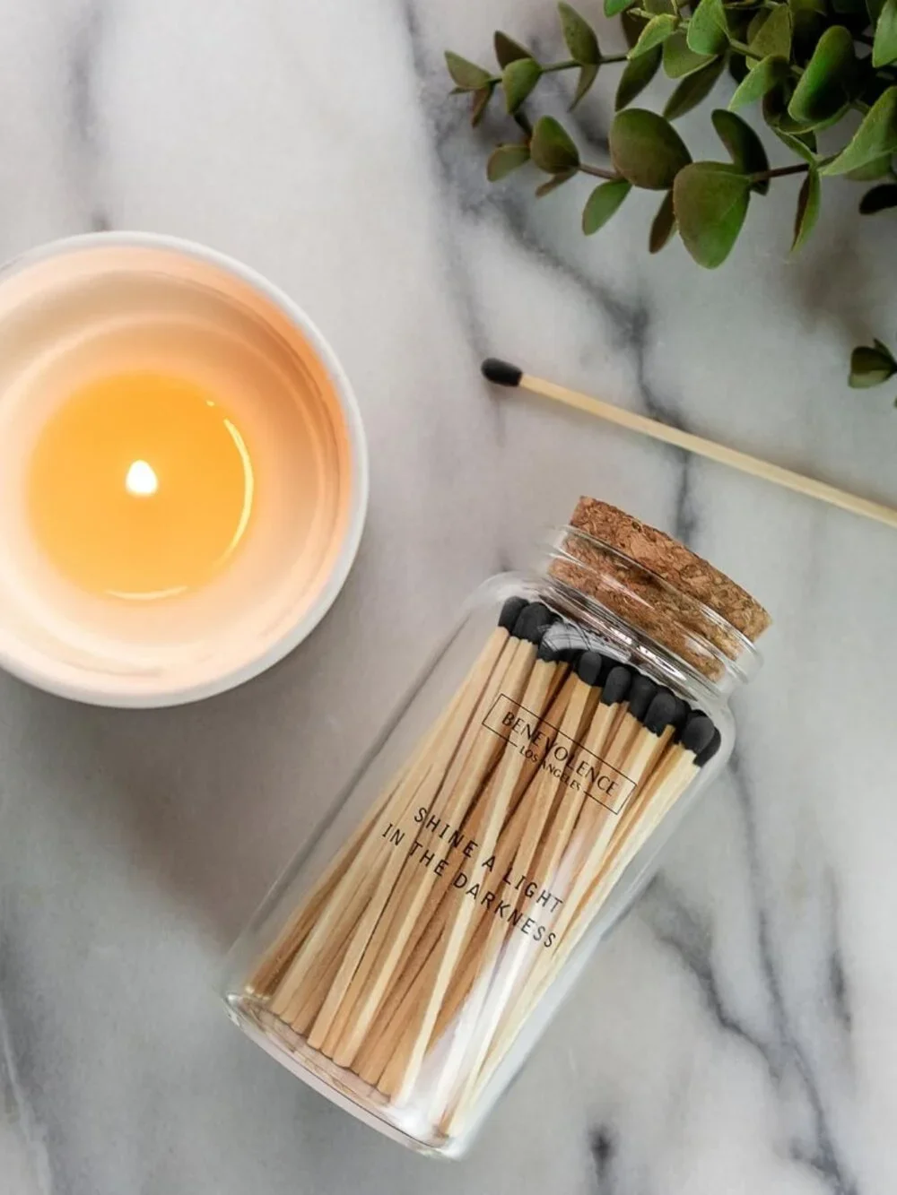NEW Benevolence LA Decorative Wooden Matches in Glass Jar with Striker